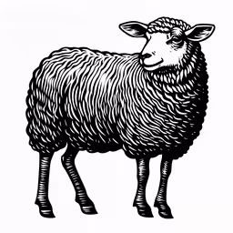 black and white drawing of a sheep on white paper,a black and white drawing of a sheep
