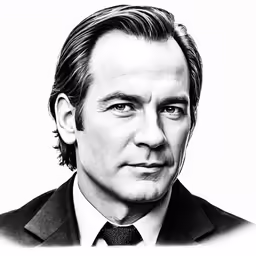 a black and white photo of a man in suit