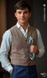 a man in vest and tie posing for picture