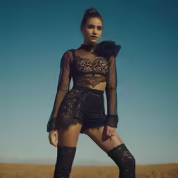 a woman is standing in a field
