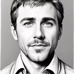 a black and white photo of a man with long hair