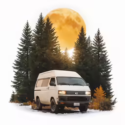 there is a van that is sitting in the snow