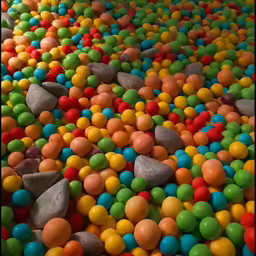 a bunch of balls and rocks on the ground
