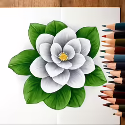a flower drawn on paper with some colored pencils