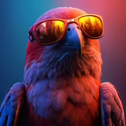 a bird with sunglasses on its head is standing