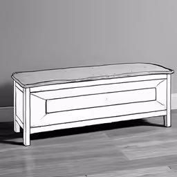 white painted bench in room with hardwood flooring