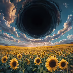 a group of sunflowers and a cloud formation