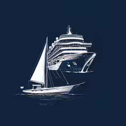 an illustration of a boat that has the side of a ship out in the water