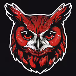 an owl face painted red and white