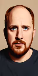 a photo of a guy with blue eyes and a bald head,the man with the beard is wearing a black shirt