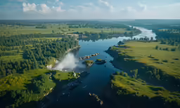 a body of water surrounded by green trees