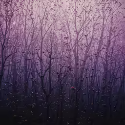 pink and purple background with water droplets covering trees