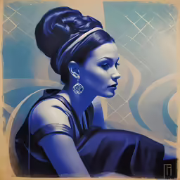 a painting with a woman wearing a large, intricate headband