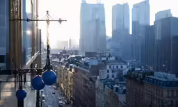 a street in a big city next to tall buildings