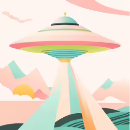 an illustration with a spaceship in the sky