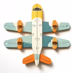 an origami airplane model sitting on top of a white surface