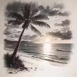 a palm tree sitting on top of a beach