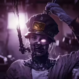 a girl in a helmet holding two chains above her head