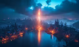 the landscape looks as though it is lit up
