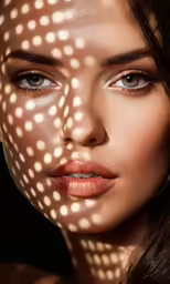a model is posing for a photo in a polka dot makeup