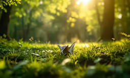 an animal that is laying down in the grass