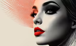 woman with creative makeup and red lips