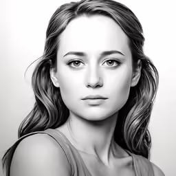 a black and white photo of a woman with long hair