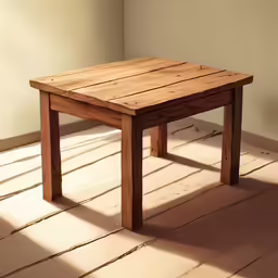 a wooden square table is shown on the floor