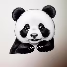 a panda bear is sitting with his front paws crossed