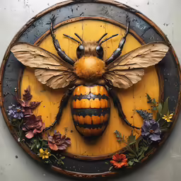 a wooden insect that is on the side of a wall