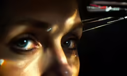 a womans eye with an arrow stuck in the back