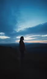 a person standing alone in a field during the night