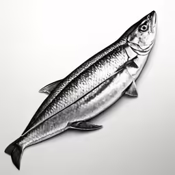 the fish is drawn in pencil and ink