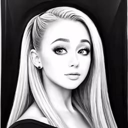 drawing art, pencil portrait of blond woman, white hair