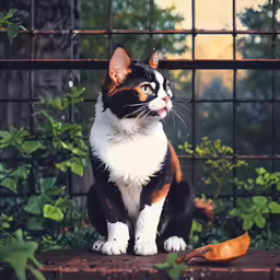 a cat that is sitting by a fence