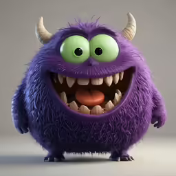 a big purple monster is smiling for the camera