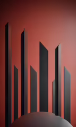 an illustration with black shapes against a red background