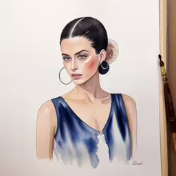 a drawing of a woman wearing an ear ring