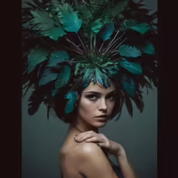 a woman with large headpiece made up of feathers