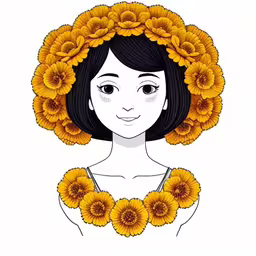 a woman with sunflowers in her hair,a girl with flowers in her hair