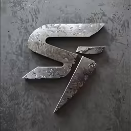 a metal plate with a large knife cut in half