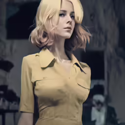 a model in an yellow shirt poses for a photo