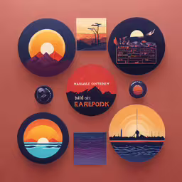 the badges on the back of a pink wall, showing various scenes from famous tv shows,several small magnets in the shape of round badges