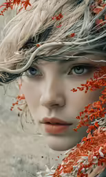 a woman with a flowered hat and feathers on her head