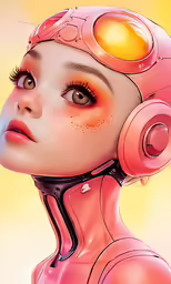 a woman wearing headphones with a yellow light in the background