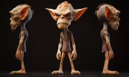 three different angles of the head and shoulders of an animated character