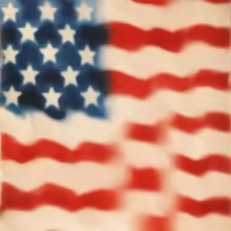a person standing under an american flag
