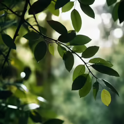 leaves are on a branch in the forest