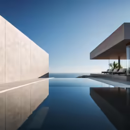 a pool and a building on top of a hill
