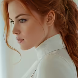 woman wearing a white blouse and large hair